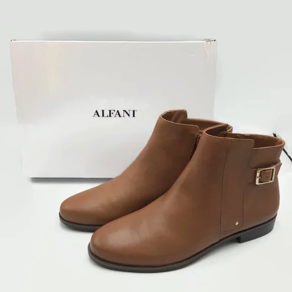Alfani Step n Flex Genuine Leather Boots Womens 9.5 Cognac Brown Ankle Bootie - Picture 2 of 13
